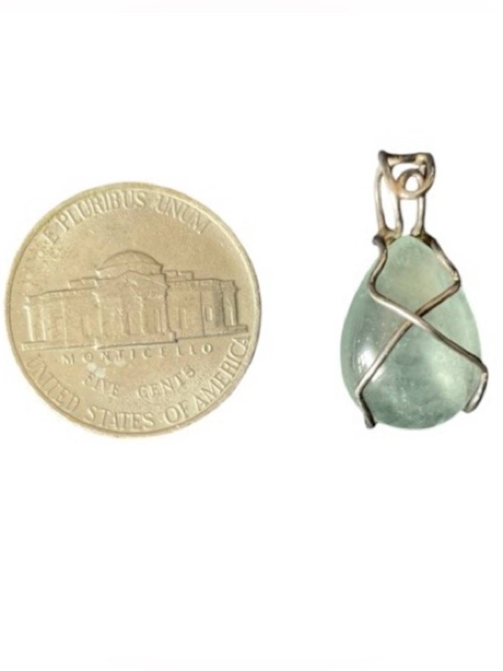 Vintage ASC Sterling Silver 925 Wrapped Green Fluorite Teardrop Pendant